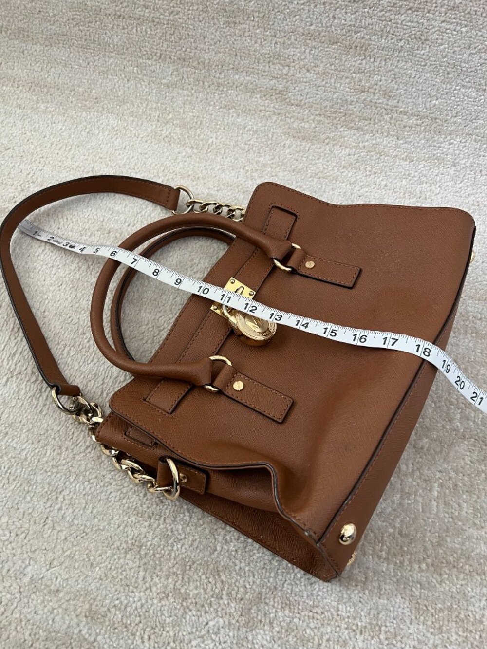 Michael Kors Hamilton Brown Leather Satchel Bag - Picture 13 of 15